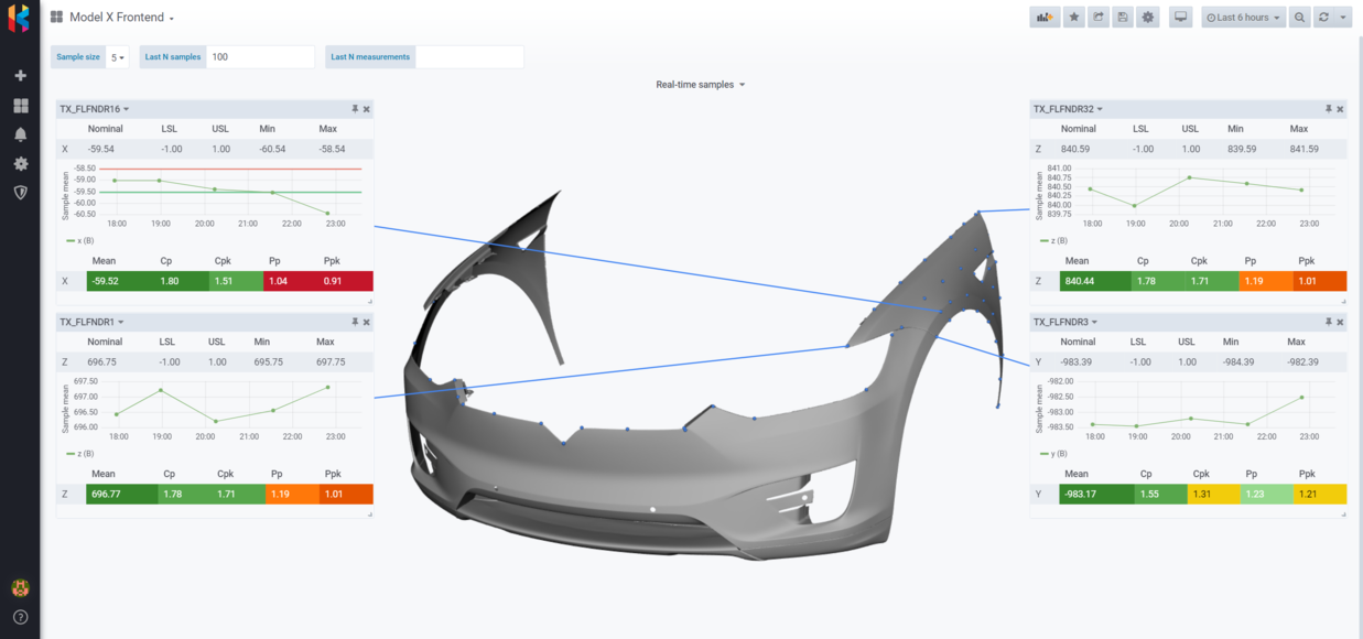 Tesla Model X front left fender CAD dashboard